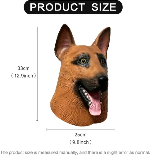 Vista 5 de MAKEATREE Máscara de cabeza de perro pastor alemán divertido animal de látex de goma accesorios de decoración para adultos hombres fiestas Halloween