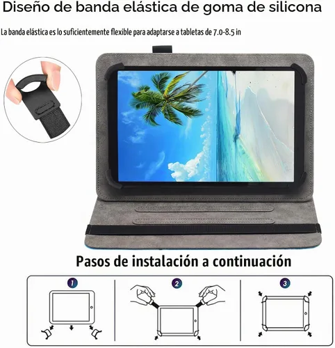 Vista 6 de Funda universal para tablet Android de 7 8 pulgadas, Dluggs soporte de visualización multiángulo con funda y correa de mano para tablet de 7.0-8.5