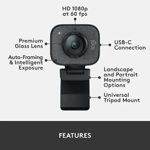 Vista 6 de Logitech StreamCam Premium Webcam para transmisión y creación de contenido, Full HD 1080p a 60 fps, funciona con Microsoft Teams, Google Meet, Zoom
