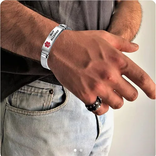 Vista 4 de TGLS Pulsera de emergencia roja con identificación de alerta médica para mujeres, hombres, primeros auxilios, personas mayores, alarma de salud