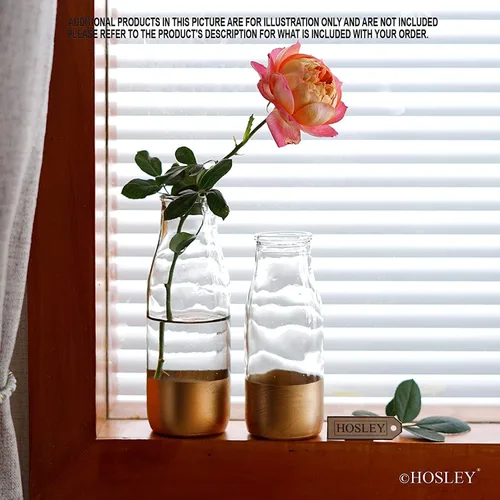 Vista 6 de Hosley Juego de 12 jarrones pequeños de cristal dorado de 5.5 pulgadas a granel para tallos individuales, decoración de centro de mesa para bodas
