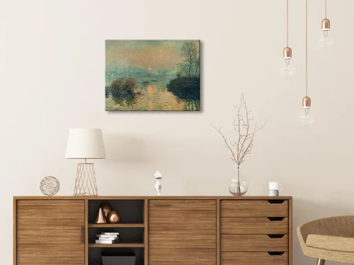 Vista 2 de Wieco Art Lienzo decorativo para pared, puesta de sol en el sena en Lavacourt, efecto invernal por Claude Monet, pinturas al óleo, impresiones