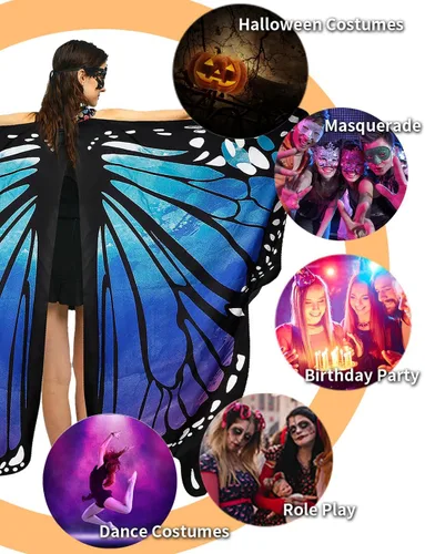 Vista 5 de BohoSM Alas de mariposa para mujeres y niñas, chal, alas de hada, accesorio de disfraz de Halloween