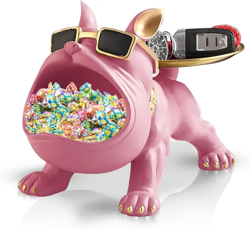 Vista 10 de Estatua de bandeja de bulldog francés de resina Huhote, plato de caramelos y llavero de bulldog, accesorios de bulldog francés, estatuas