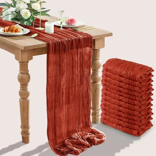 Vista 23 de Paquete de 12 caminos de mesa de gasa arrugada de 35 x 120 pulgadas, estilo bohemio, centros de mesa románticos para mesas, mantel versátil
