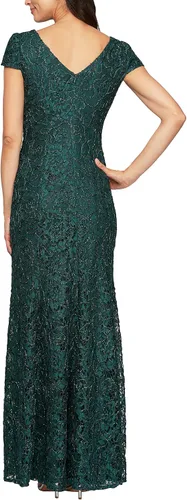 Vista 2 de Alex Evenings Vestido largo de manga casquillo de encaje con roseta para mujer