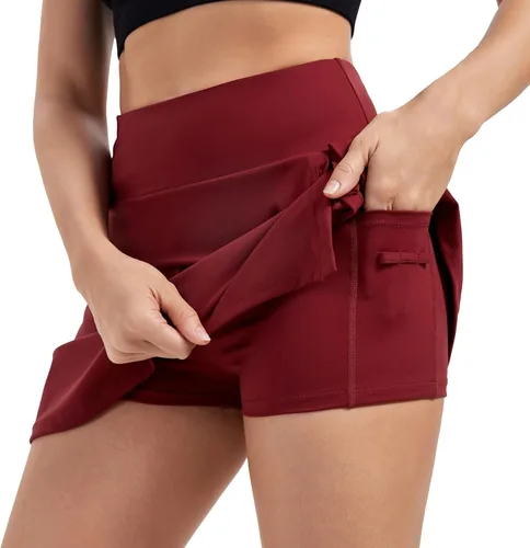 Vista 7 de Blaosn Faldas atléticas para mujer, gimnasio, yoga, entrenamiento, golf, tenis, falda pantalón de cintura alta con bolsillos, ropa bonita de verano