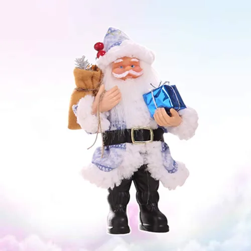 Vista 4 de PRETYZOOM Figura de Papá Noel de resina azul Santa escultura de pie de vacaciones figura de Santa Claus sosteniendo regalos decoración de mesa