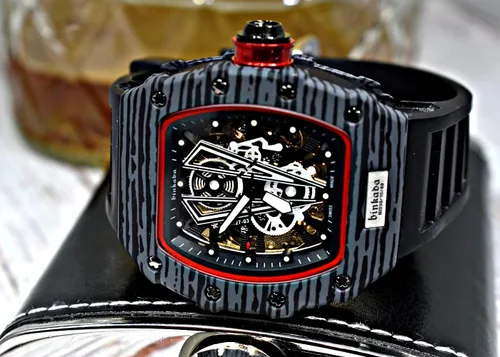 Vista 3 de Relojes de pulsera para hombre con correa de silicona, mecánicos automáticos, estilo steampunk, cristal de zafiro, impermeables, 164.0 ft