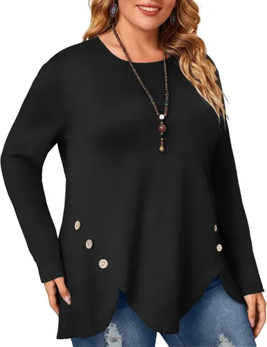 Vista 3 de AGSEEM Camisas para mujer, camisas de entrenamiento de manga larga para mujer, dobladillo irregular