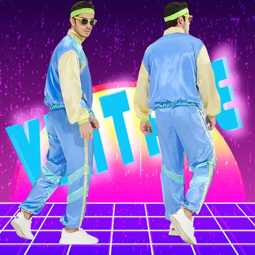 Vista 5 de 80s Tracksuit Costume for Men Women, 90s Retro Hip Hop Costumes Jacket Shell Windbreaker Disco Party Dress Mens Adult