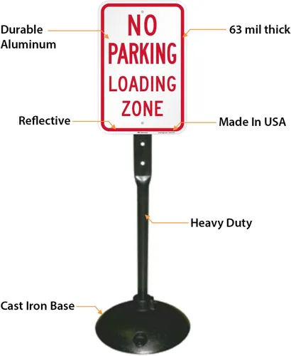 Vista 3 de SmartSign Kit "No Parking Loading Zone" Letrero de aluminio de grado ingeniero de 12 x 18 pulgadas, soporte base de poste y hierro fundido