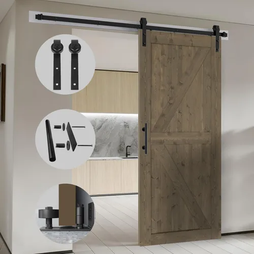 Vista 3 de S&Z TOPHAND® Puerta de granero de pino nudoso gris elefante de 20 x 84 pulgadas con kit de herrajes deslizantes de 4 pies/mango de doble cara/madera