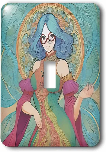 Vista 2 de 3dRose Art Nouveau woman. Fantastic goddess of Spring. Green hair, glasses 2 plug outlet cover