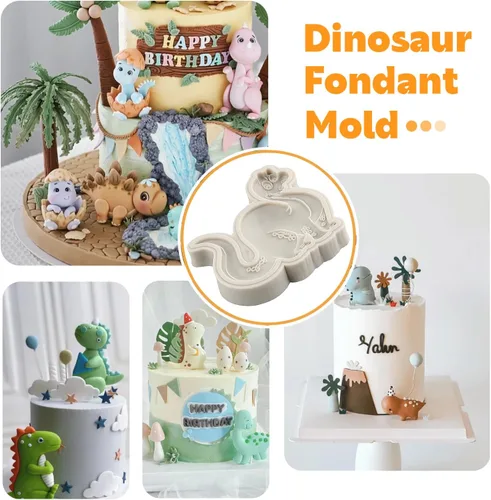 Vista 4 de Sijiangmold Moldes de silicona para fondant de dinosaurio para decoración de pasteles de dinosaurios, chocolate y dulces, decoración de cupcakes