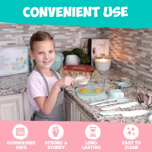Vista 4 de Juego de hornear para niños, juego de cocina real para niños, suministros para hornear con delantales para adultos y niños, herramientas reales