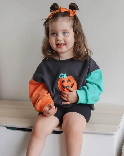 Vista 75 de Ropa de Halloween para bebé niña, sudadera con estampado de calabaza, mameluco de burbujas, lindo traje de Acción de Gracias de otoño