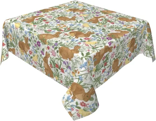 Vista 23 de BETGINY - Mantel cuadrado floral azul de 54 x 54 pulgadas, mantel decorativo de estilo chinoiserie con flores, tela rústica lavable para granja