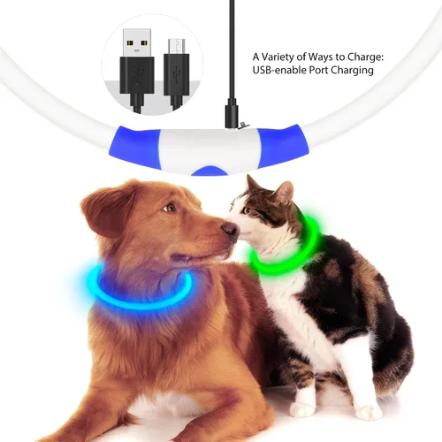 Vista 4 de Flashseen Collar de perro LED, collar iluminado brillante recargable por USB, cortable, resistente al agua, collar de seguridad de TPU con luces