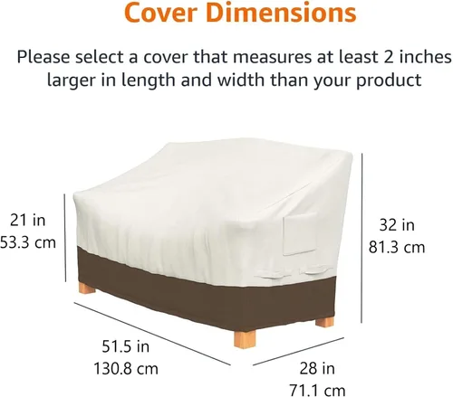 Vista 2 de Amazon Basics Funda de sofá de 2 plazas para exteriores, funda para muebles de patio, impermeable, anti-UV, duradera, beige/marrón
