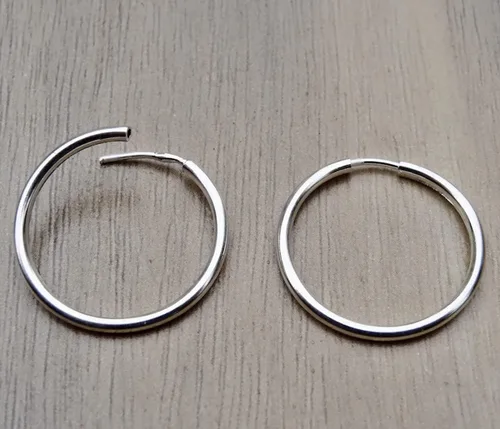Vista 6 de Hoop Earrings 20 mm Sterling Silver 925 Pair Sleeping Endless Wire Plain Round Handmade Jewelry