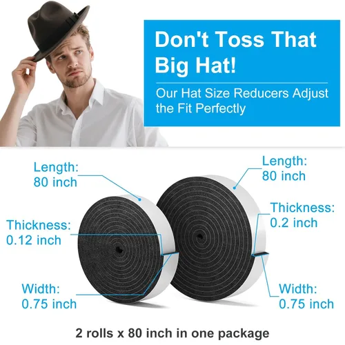 Vista 2 de Paquete de 2 rollos de cinta reductora de tamaño de sombrero de 80 pulgadas, insertos de sombrero para hacer un ajuste cómodo, inserto reductor