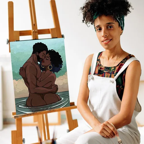 Vista 3 de Nuberlic Kit de pintura en lienzo predibujado para pintar para adultos, parejas, pintura y sorbos, suministros de fiesta, tema de amor