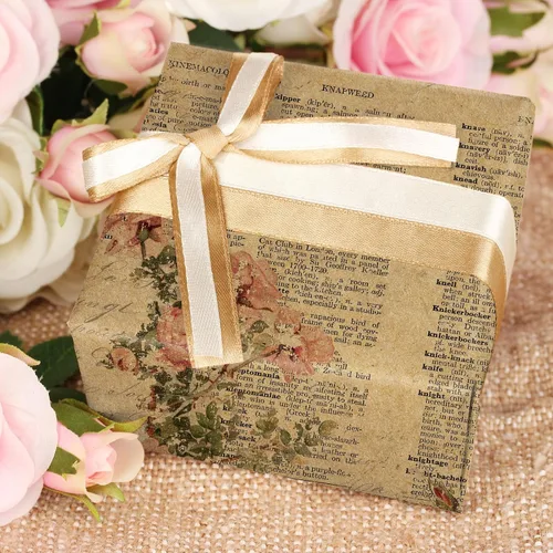 Vista 6 de 12 hojas de papel de envoltura vintage floral retro de periódico kraft para regalo, papel artesanal para manualidades en rosa, papel para envolver