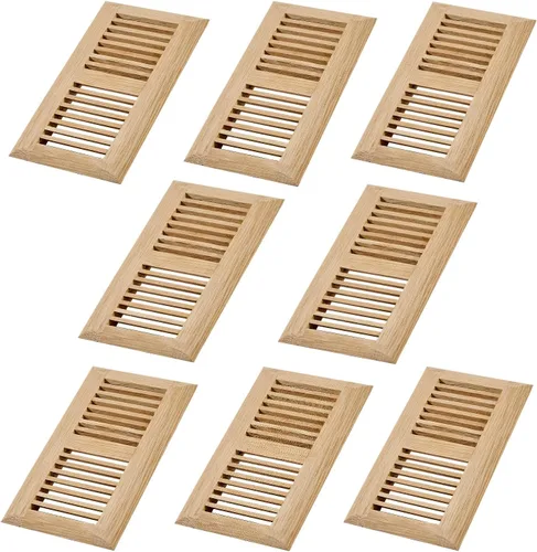 Vista 6 de Paquete de 2 piezas de rejilla de piso de madera dura de roble rojo, cubierta de ventilación empotrable, 4x10 pulgadas, con regulador, sin acabar