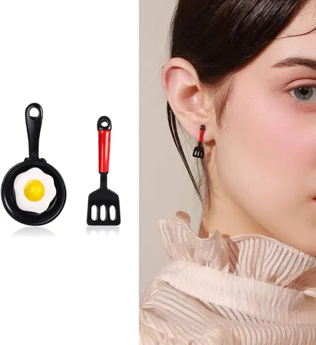 Vista 3 de Funny Fried Egg Pan Shovel Women's Asymmetric Stud Earrings Ear Jewelry Gift