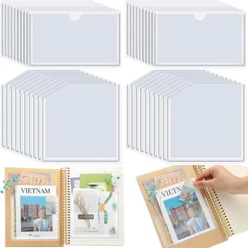 Vista 7 de Junkin - 10 bolsillos adhesivos para planificadores autoadhesivos, transparentes, 2 estilos Top Open Index Card Holder, Vinyl Adds Storage to