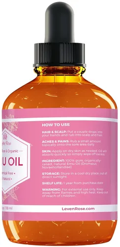 Vista 2 de Emu Petróleo por Leven Rosa – 100% puro y natural orgánico de pelo fortalecedora Scar Minimizer anti envejecimiento de la piel facial hidratante – 4