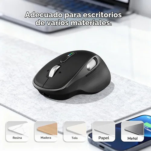 Vista 5 de Ratón inalámbrico recargable Bluetooth con 8 botones programables, negro