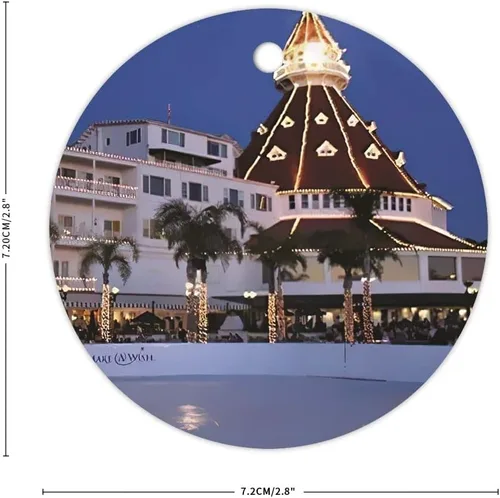 Vista 2 de Christmas Bauble Hotel Del Coronado - Adorno de Navidad único – Recuerdo redondo para árbol de Navidad – Colgante de cerámica doble cara impresión 3