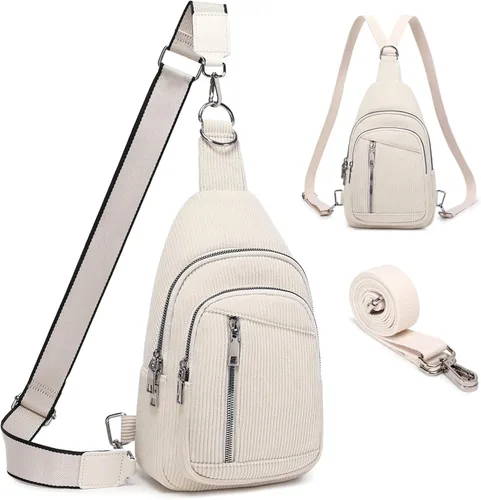 Vista 18 de Bolso Bandolera Mochila Cruzada - 2 en 1 Bolso Cruzado de Cuero Riñonera con 2 Correas Extraíbles Mini diaper bag, Instant Wipes pocket
