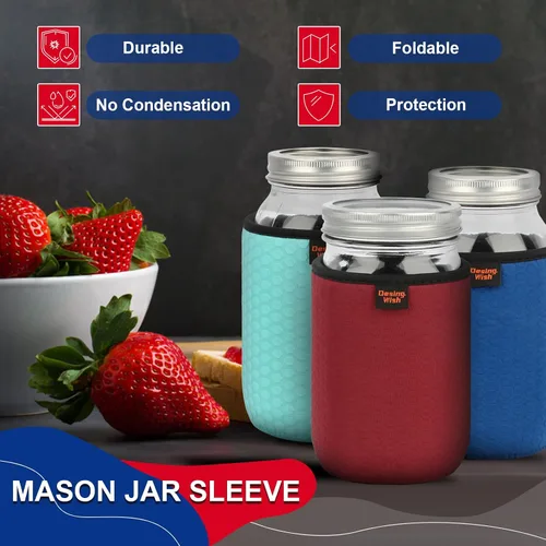 Vista 6 de Funda de neopreno para tarro Mason de boca regular y ancha, 16 onzas, antideslizante, acogedora, aislada, fundas protectoras de 3.0 x 3.7 pulgadas