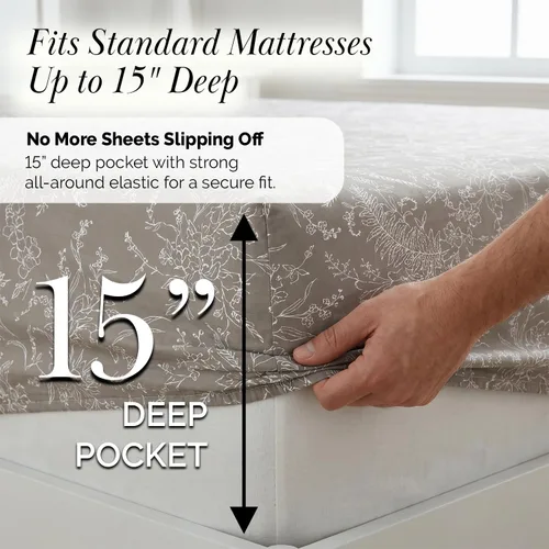 Vista 113 de Southshore Fine Living, Inc. Colección Winter Brush, juego de sábanas de 3 piezas para cama individual, sábana bajera con bolsillo profundo de 14