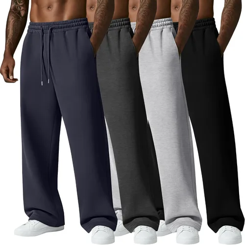 Vista 23 de August Alley Paquete de 4 pantalones deportivos para hombre, grandes y altos, delgados, atléticos, con parte inferior abierta, con cordón y bolsillos