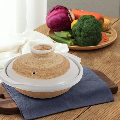 Vista 9 de Olla de arcilla japonesa Donabe de 8 pulgadas de cerámica esmaltada para cocinar arroz Donabe multiusos para cocina casera