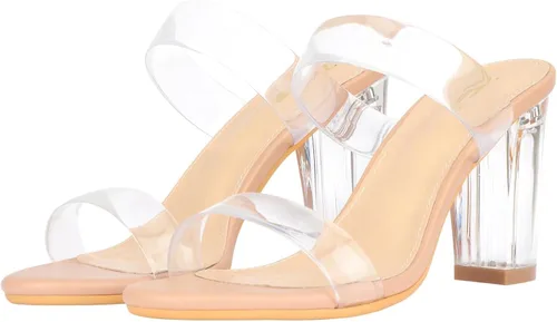 Vista 6 de ZriEy Sandalias de tacón medio alto para mujer, con puntera abierta, con dos correas, para fiestas, bodas, citas, uso diario, zapatos de tacón
