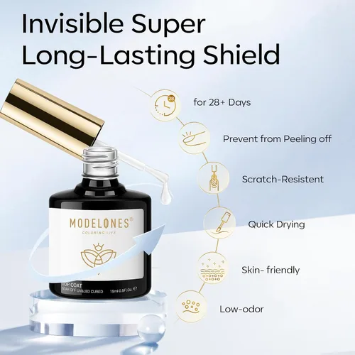 Vista 5 de modelones Pegamento de Uñas de Gel 9 en Uno Gel Base y Capa Superior Sin Limpieza Set de 2 Piezas para Esmalte de Uñas de Gel Adhesivo Extensión