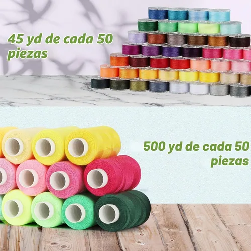 Vista 3 de Blibly 100 piezas de kit de hilos de coser y bobinas, 500 yardas de hilos de poliéster, bobinas preenrolladas con estuche, 50