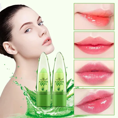 Vista 6 de Paquete de 2 lápices labiales de aloe vera, bálsamo labial nutritivo y regordete, bálsamo labial hidratante mágico que cambia de color, brillo