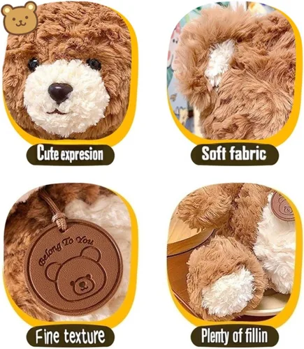 Vista 3 de Oso de peluche suave de 9.8 pulgadas, animal de peluche para niños y niños, peluche esponjoso marrón, regalo para cumpleaños, día de San Valentín
