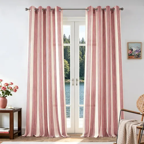 Vista 95 de DriftAway Cortinas de estilo granja con rayas verticales de lino mezclado texturizado con filtro de luz semitransparente para sala de estar