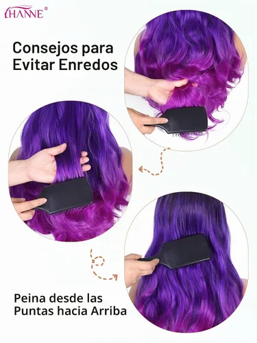 Vista 7 de HANNE - Peluca larga color Ombre con cabello rizado sintético, resistente al calor, de alta densidad y llena para mujeres 1B/azul/púrpura
