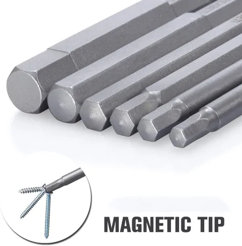 Vista 4 de Auniwaig Broca de llave Allen de cabeza hexagonal, vástago hexagonal de 1/4 de pulgada, punta hexagonal métrica S2 de acero, puntas magnéticas H2