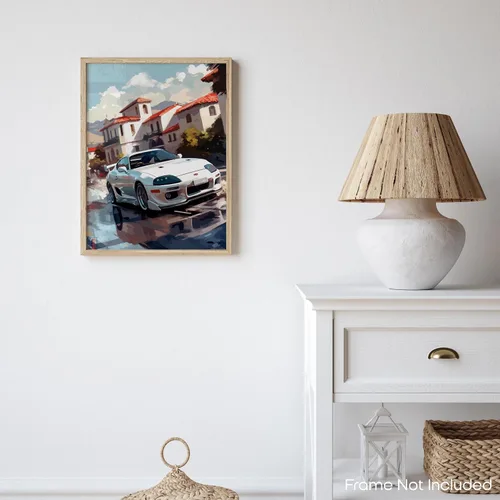 Vista 7 de Inspirational Wall Art Co. - Contorneado Póster Toyota Supra 1994 - Póster de coche para habitación de niños - Decoración de pared de coche