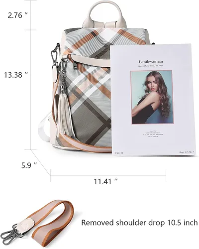 Vista 33 de Bromen - Mochila tipo bolso de mano de piel antirrobo para mujer a la moda, Beige floral, L
