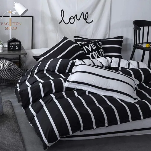Vista 3 de Set de funda de edredón LAMEJOR, set de ropa de cama, funda de edredón de microfibra (1 funda de edredón y 2 fundas de almohada), color negro
